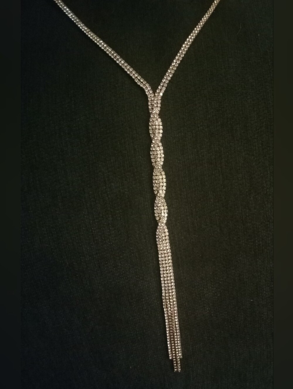 Vintage Claire’s Rhinestone Lariat Y-Necklace Twisted Tassel Drop Y2K - 16.5"